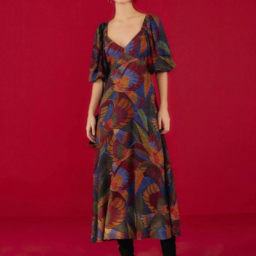 Farm Rio Dotted Macaws Maxi dress NWT